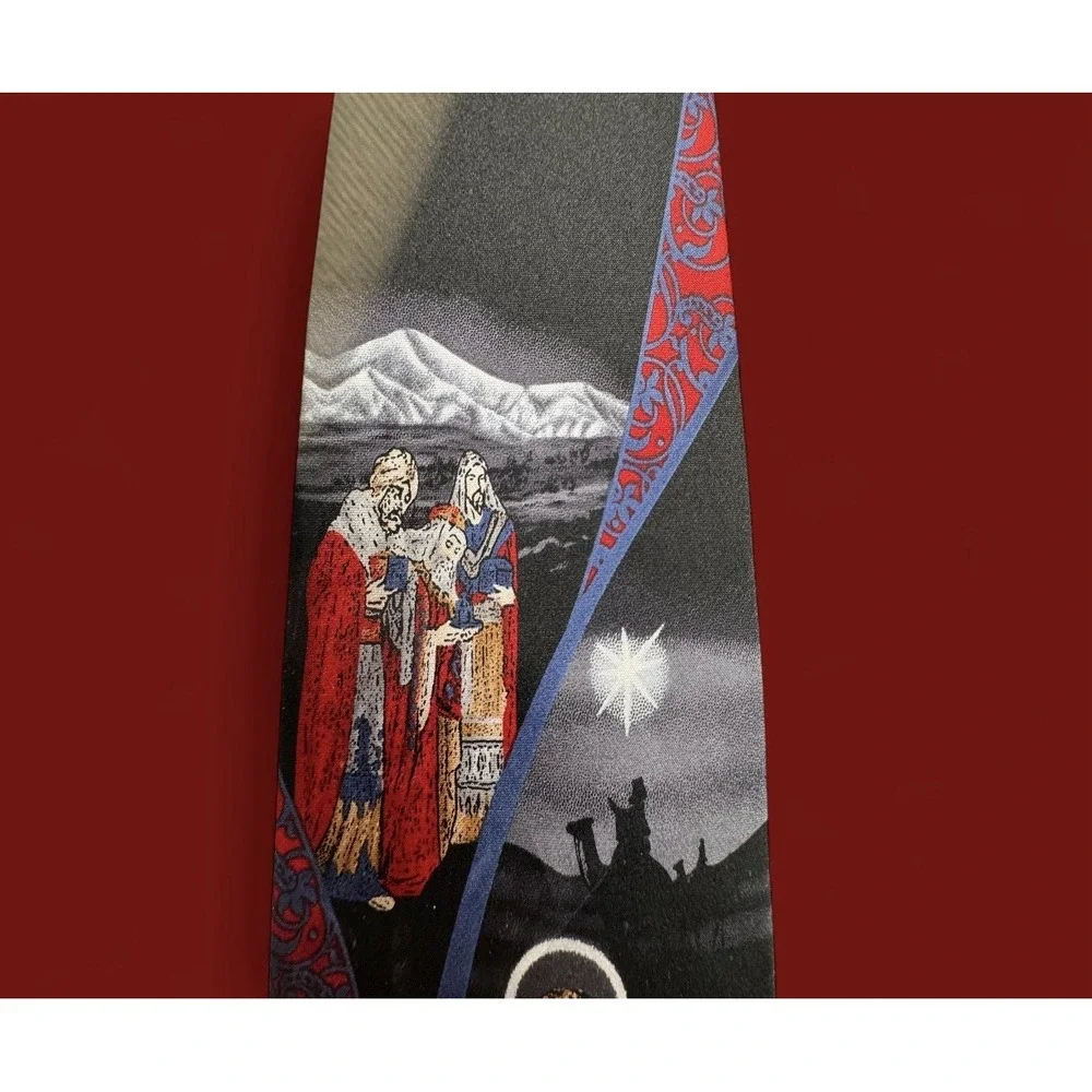 Christmas Necktie Nativity Scene Wise Men Bethlehem Star Mary Joseph Jesus Xmas